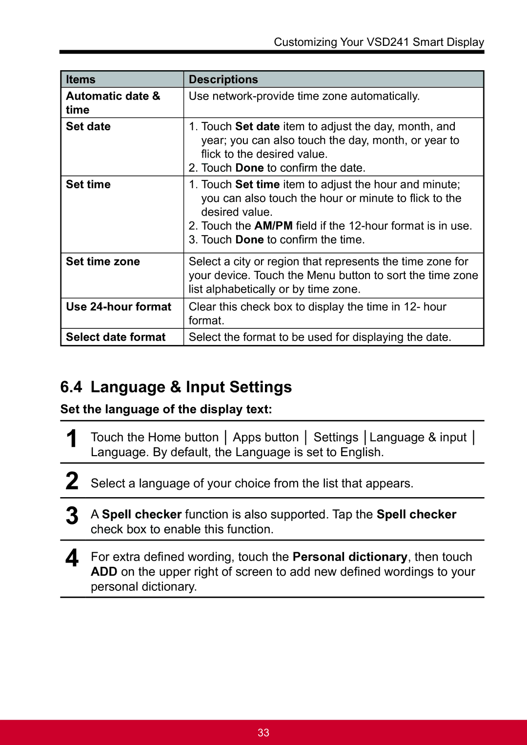 ViewSonic VSD241WTAUS0 manual Language & Input Settings, Set the language of the display text 