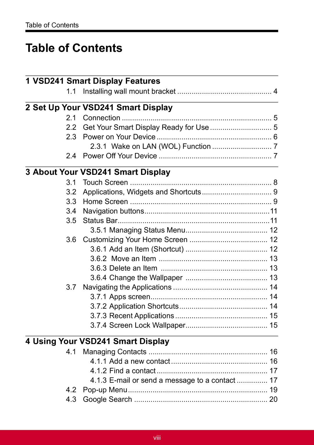 ViewSonic VSD241WTAUS0 manual Table of Contents 