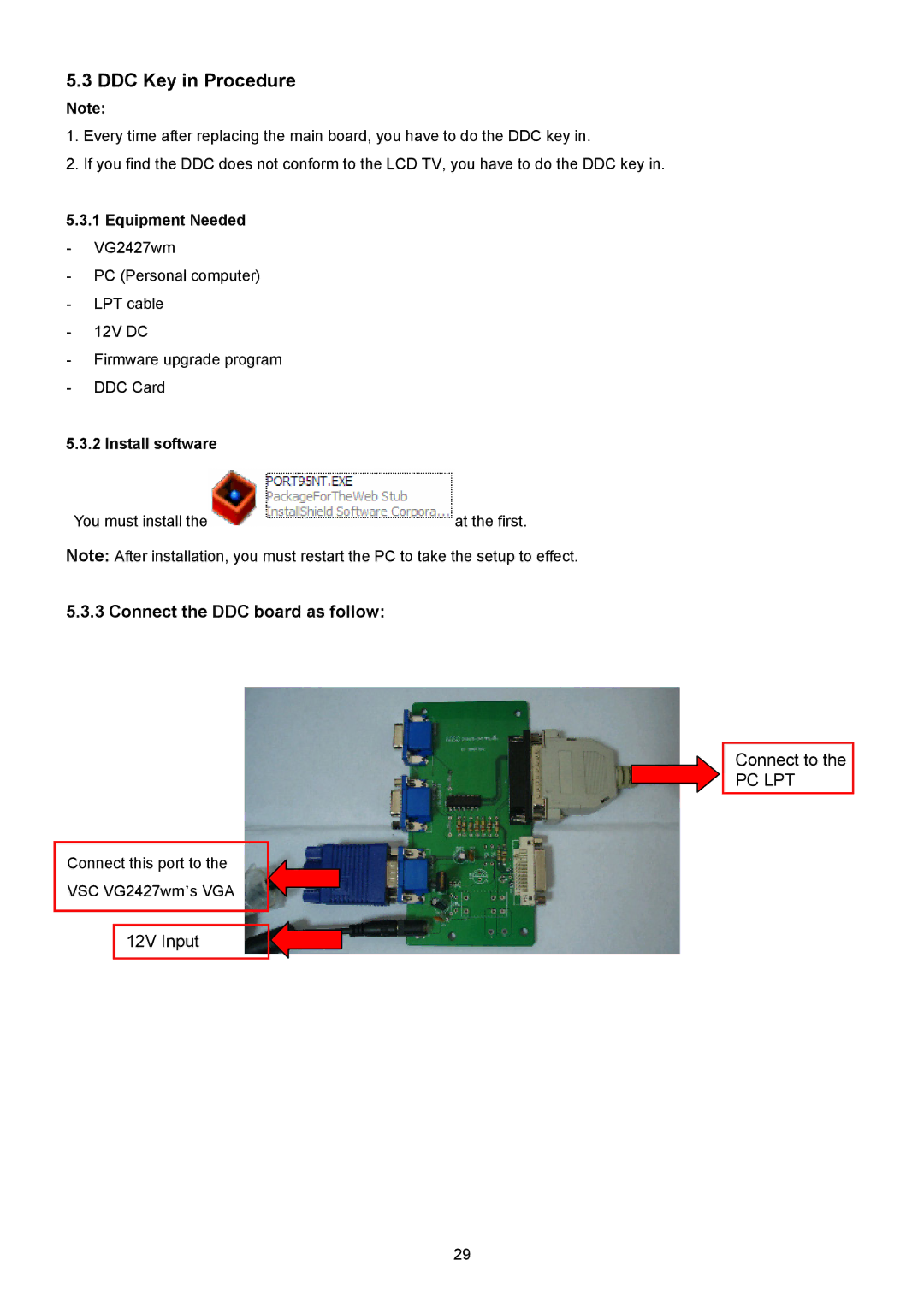 ViewSonic VSXXXXX service manual DDC Key in Procedure, Install software 