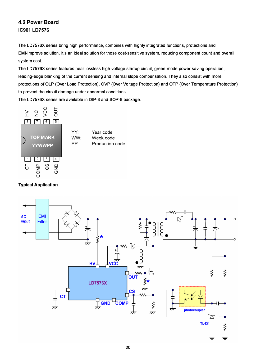 ViewSonic VSXXXXX service manual Power Board, IC901 LD7576, Typical Application 