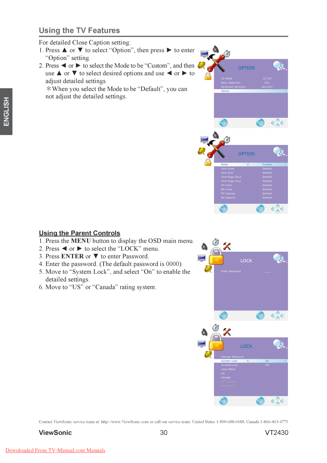 ViewSonic VT2430 warranty Using the Parent Controls 