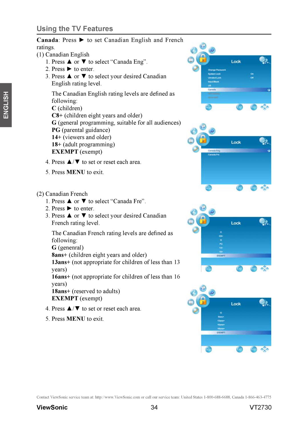 ViewSonic VT2730 warranty Using the TV Features 