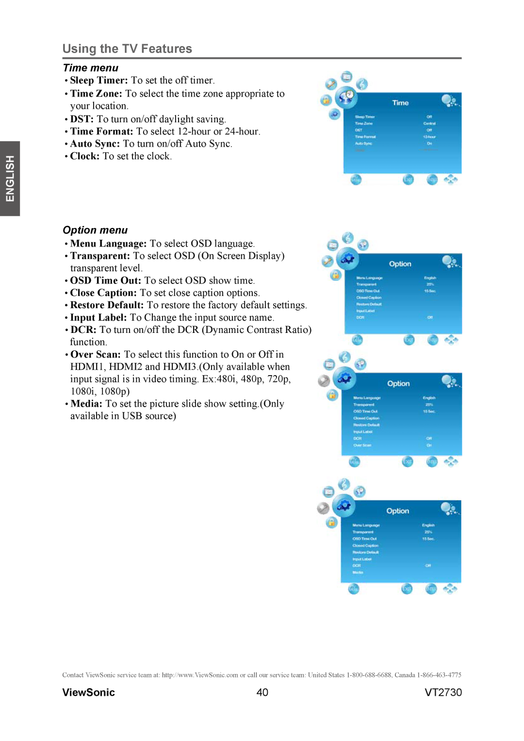 ViewSonic VT2730 warranty Time menu 