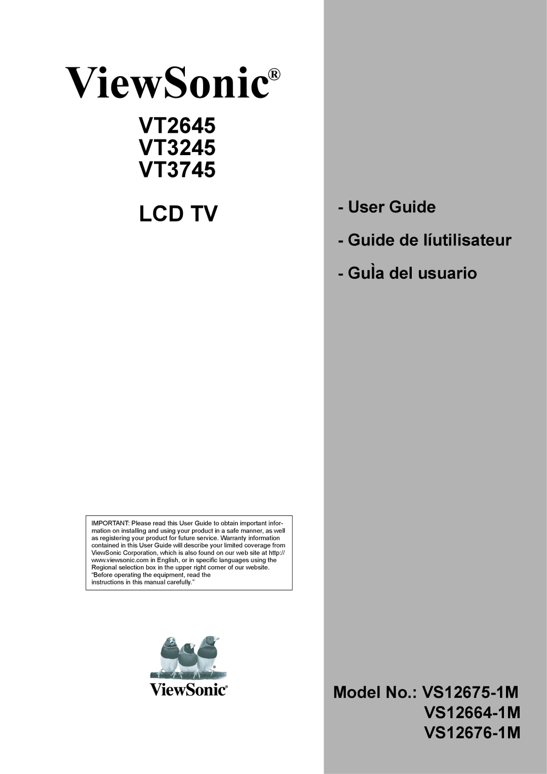 ViewSonic VT2645, VT3245, VT3745 warranty ViewSonic 