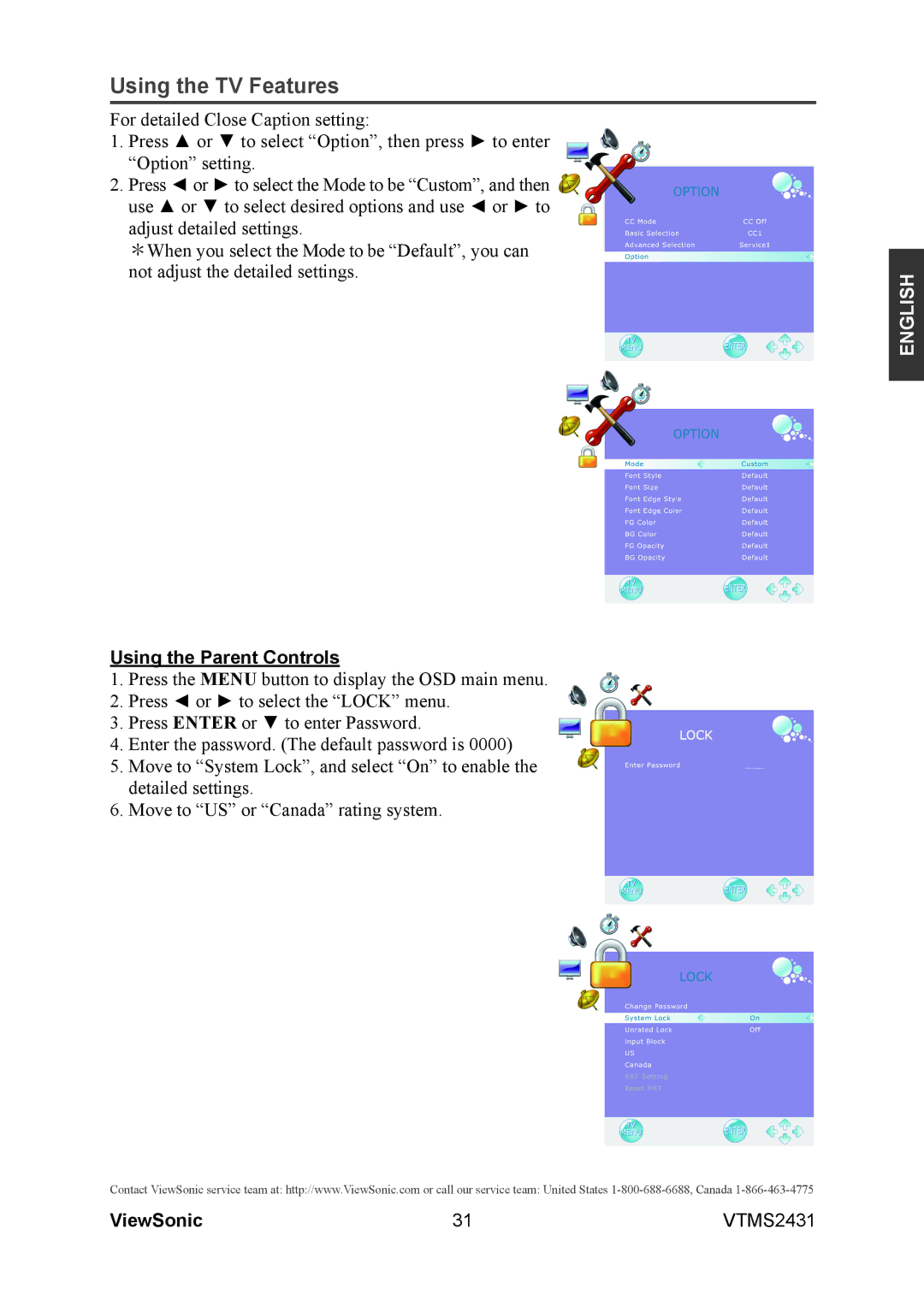 ViewSonic VTMS2431 warranty Using the Parent Controls 