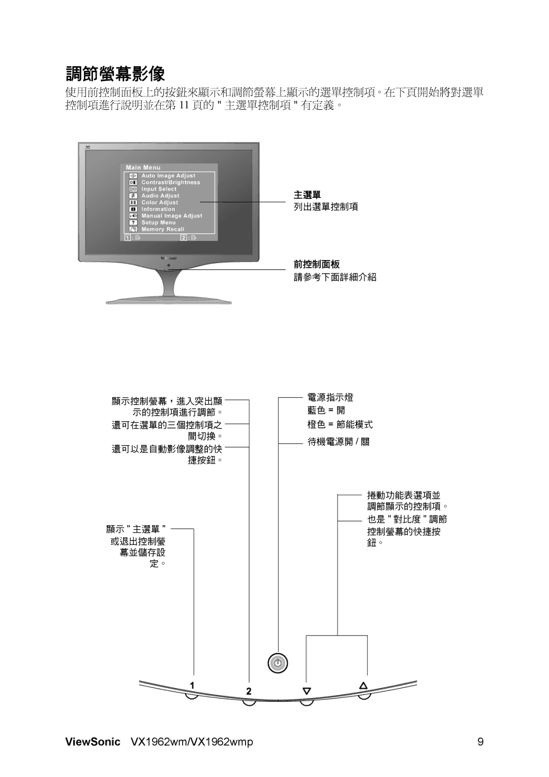 ViewSonic VX1962wmp manual 調節螢幕影像 