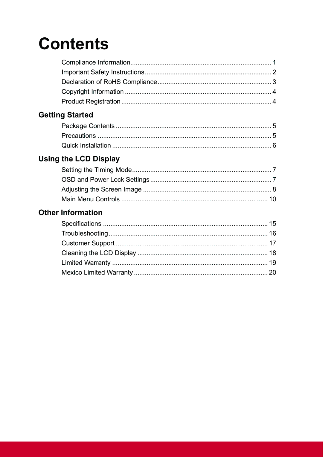 ViewSonic VX2270Smh-LED warranty Contents 