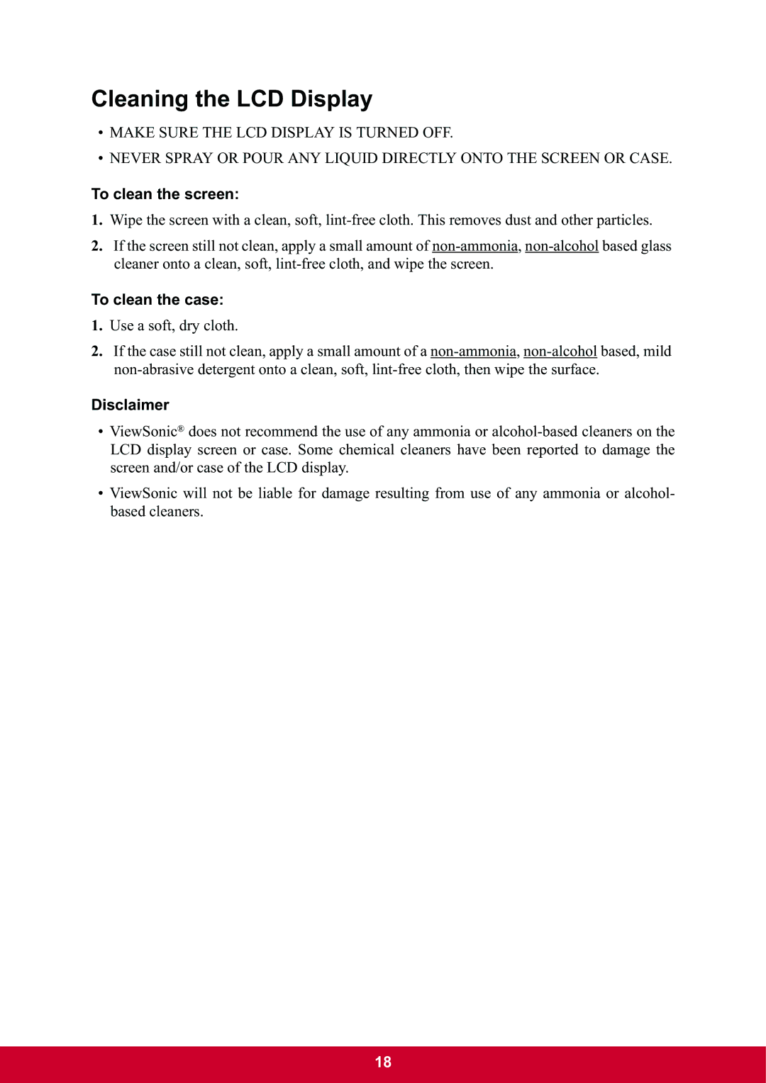 ViewSonic VX2270Smh-LED warranty Cleaning the LCD Display, To clean the screen 