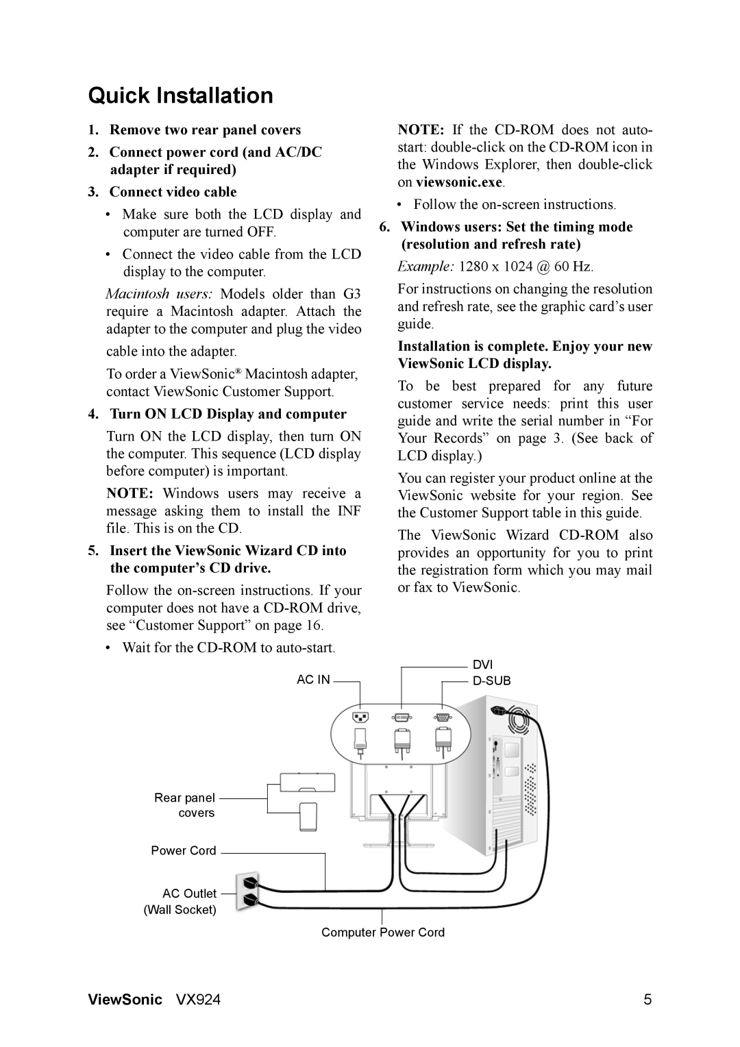 ViewSonic VX924 manual Quick Installation, Turn on LCD Display and computer 