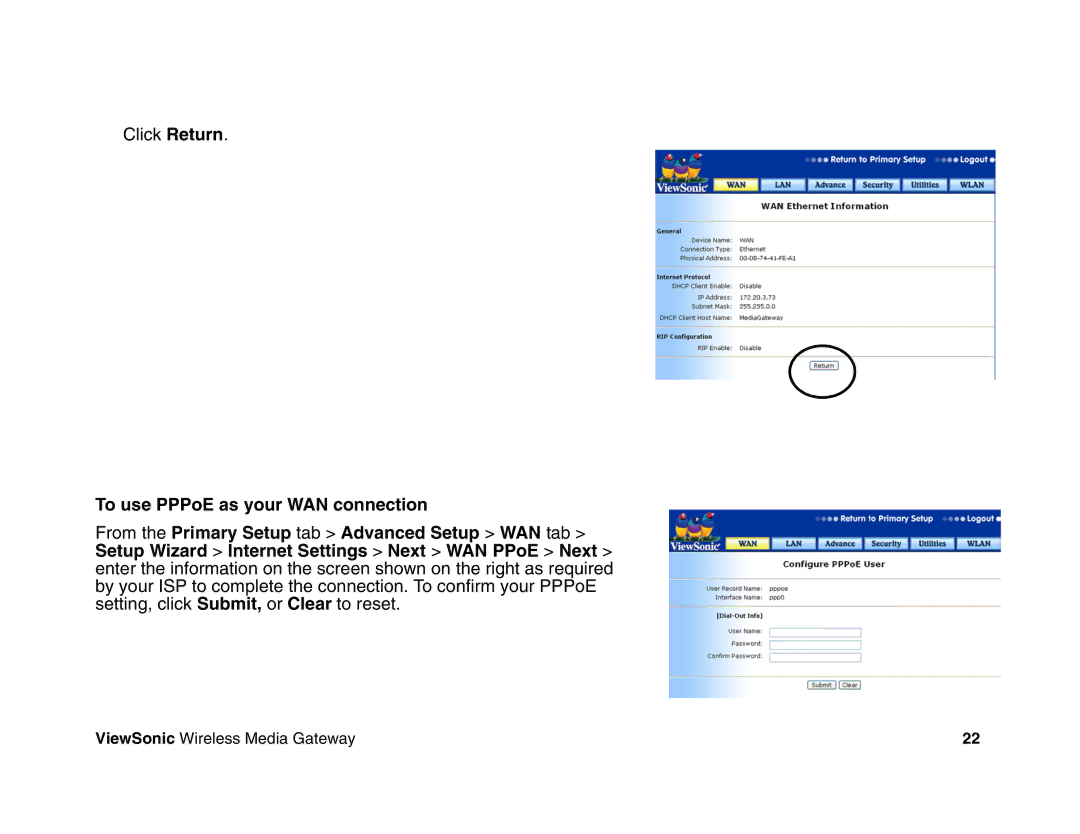 ViewSonic WMG80, WMG120 manual Click Return 