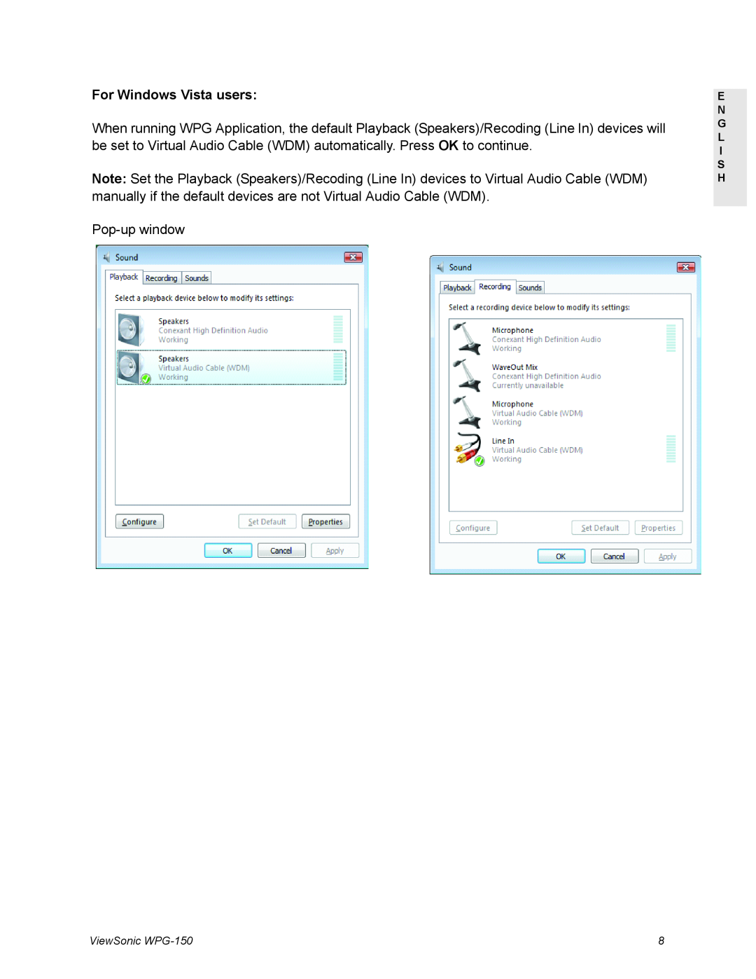 ViewSonic WPG-150 manual For Windows Vista users 