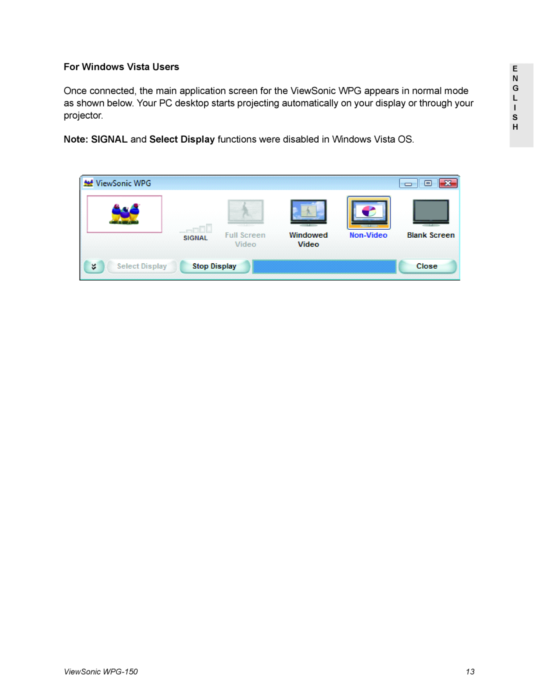 ViewSonic WPG-150 manual For Windows Vista Users, E N G L I S H 