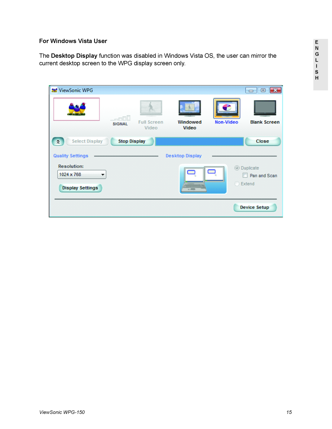 ViewSonic manual For Windows Vista User, E N G L I S H, ViewSonic WPG-150 