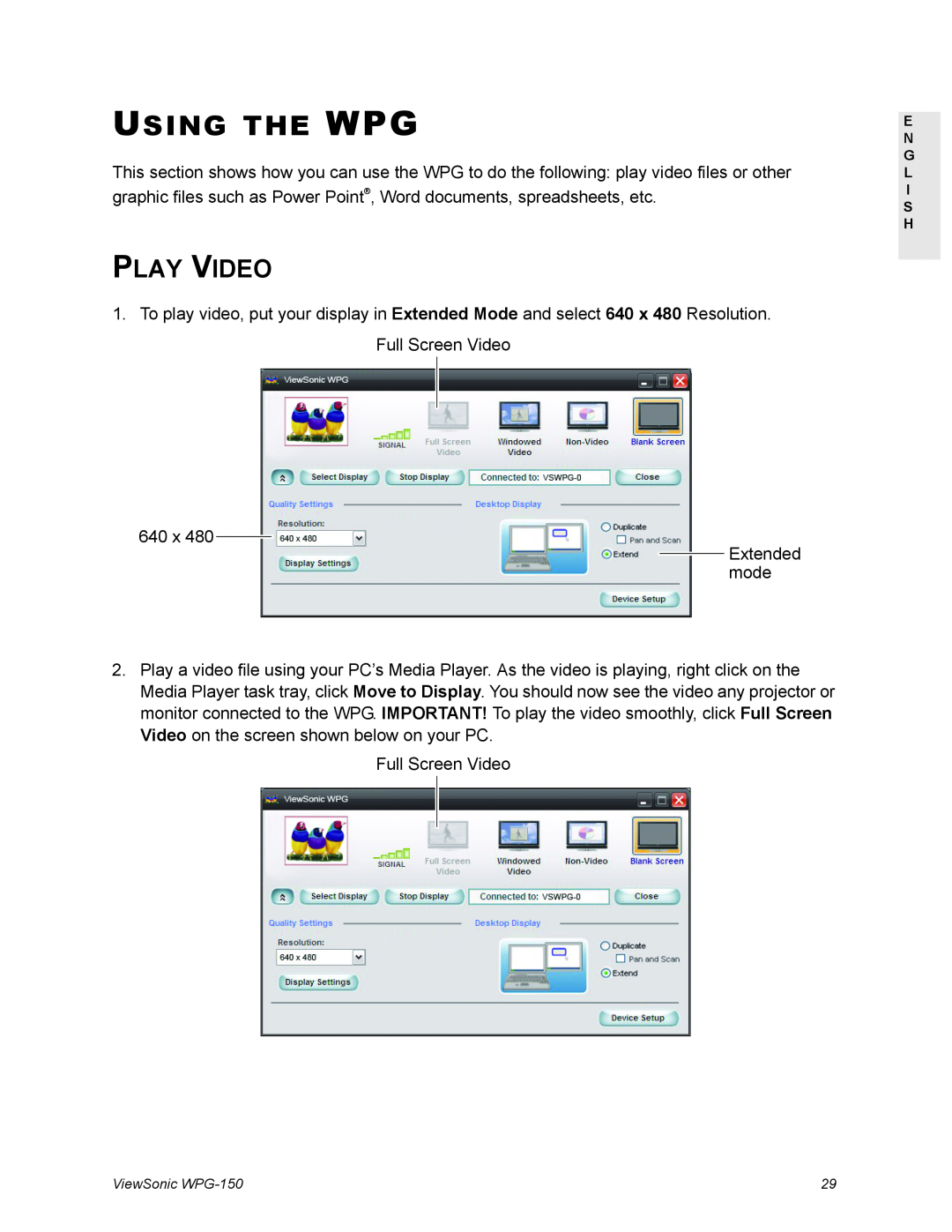 ViewSonic WPG-150 manual Using The Wpg, Play Video 