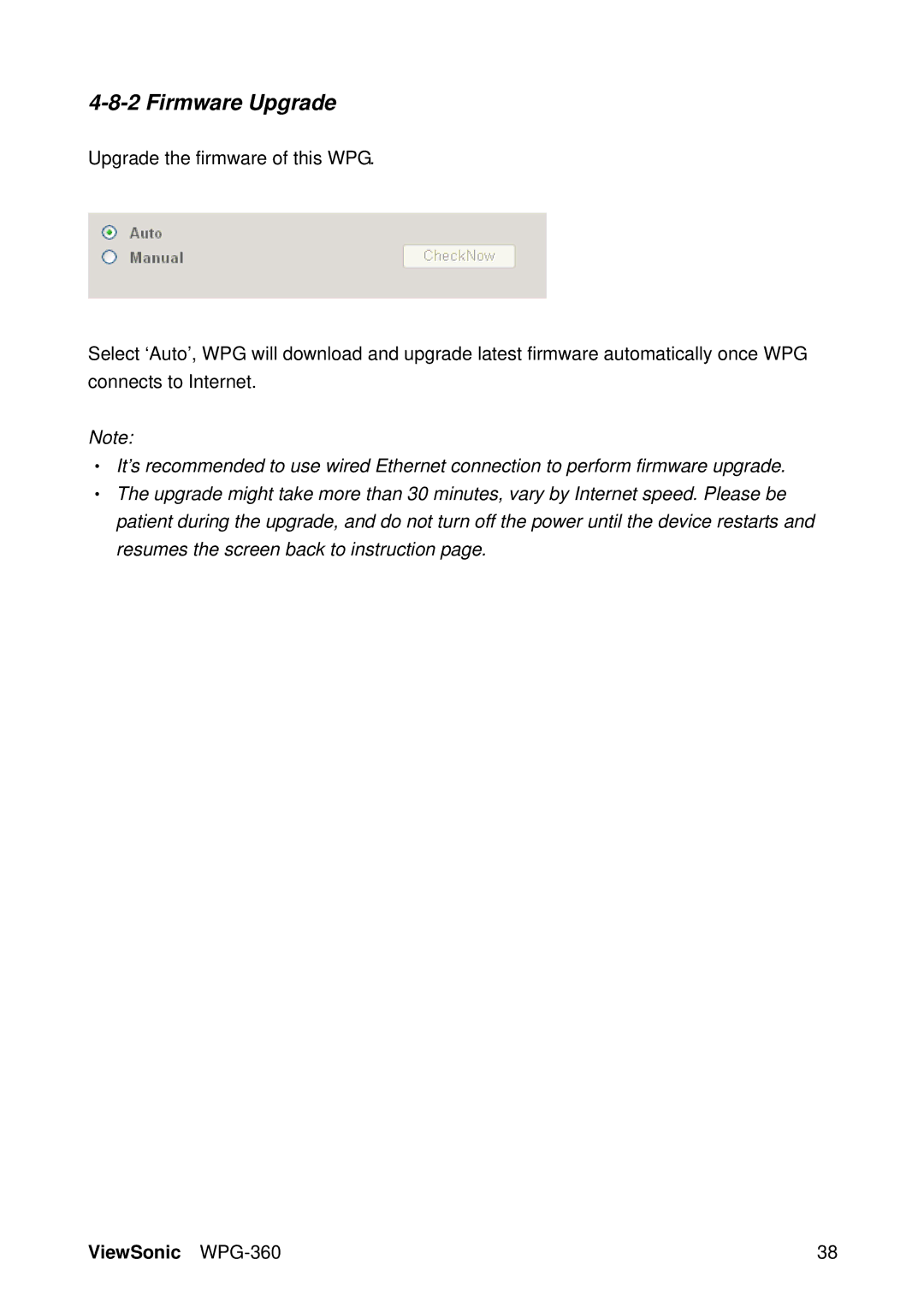 ViewSonic WPG-360 manual Firmware Upgrade 