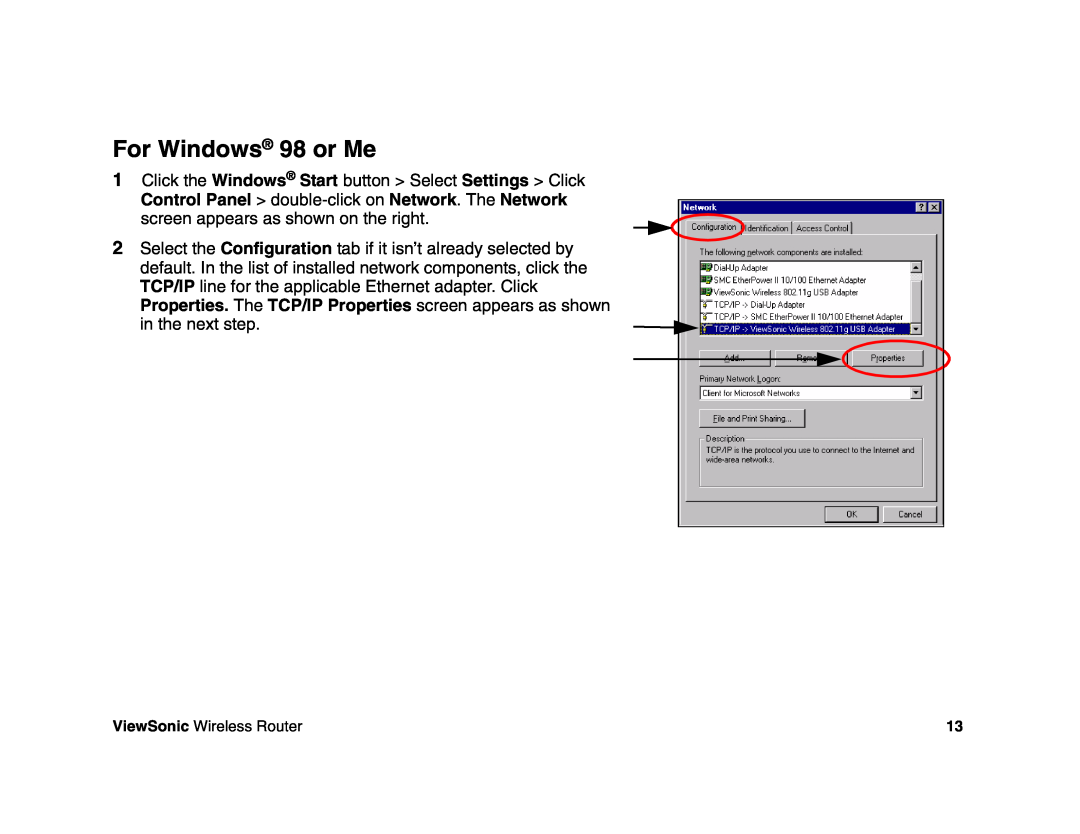 ViewSonic WR100 manual For Windows 98 or Me 