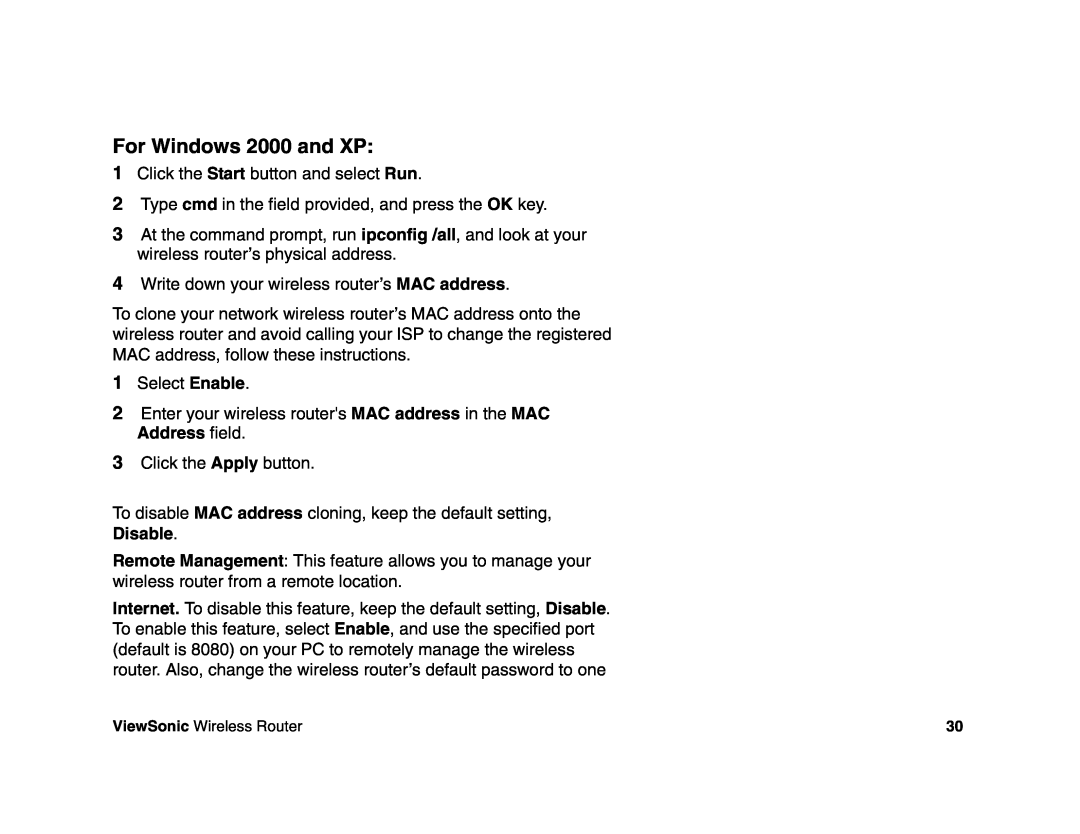 ViewSonic WR100 manual For Windows 2000 and XP 