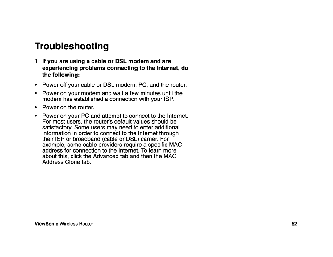 ViewSonic WR100 manual Troubleshooting 