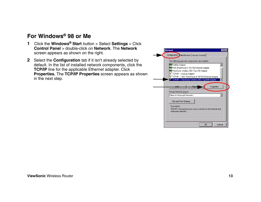 ViewSonic WR100 manual For Windows 98 or Me 