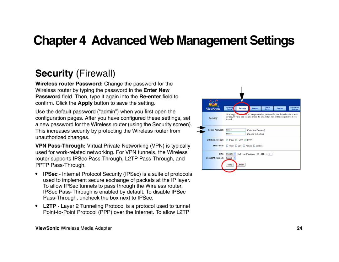 ViewSonic WR100 manual Advanced Web Management Settings 