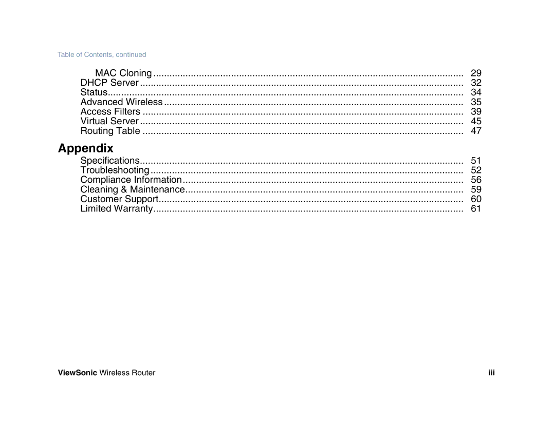 ViewSonic WR100 manual Appendix 