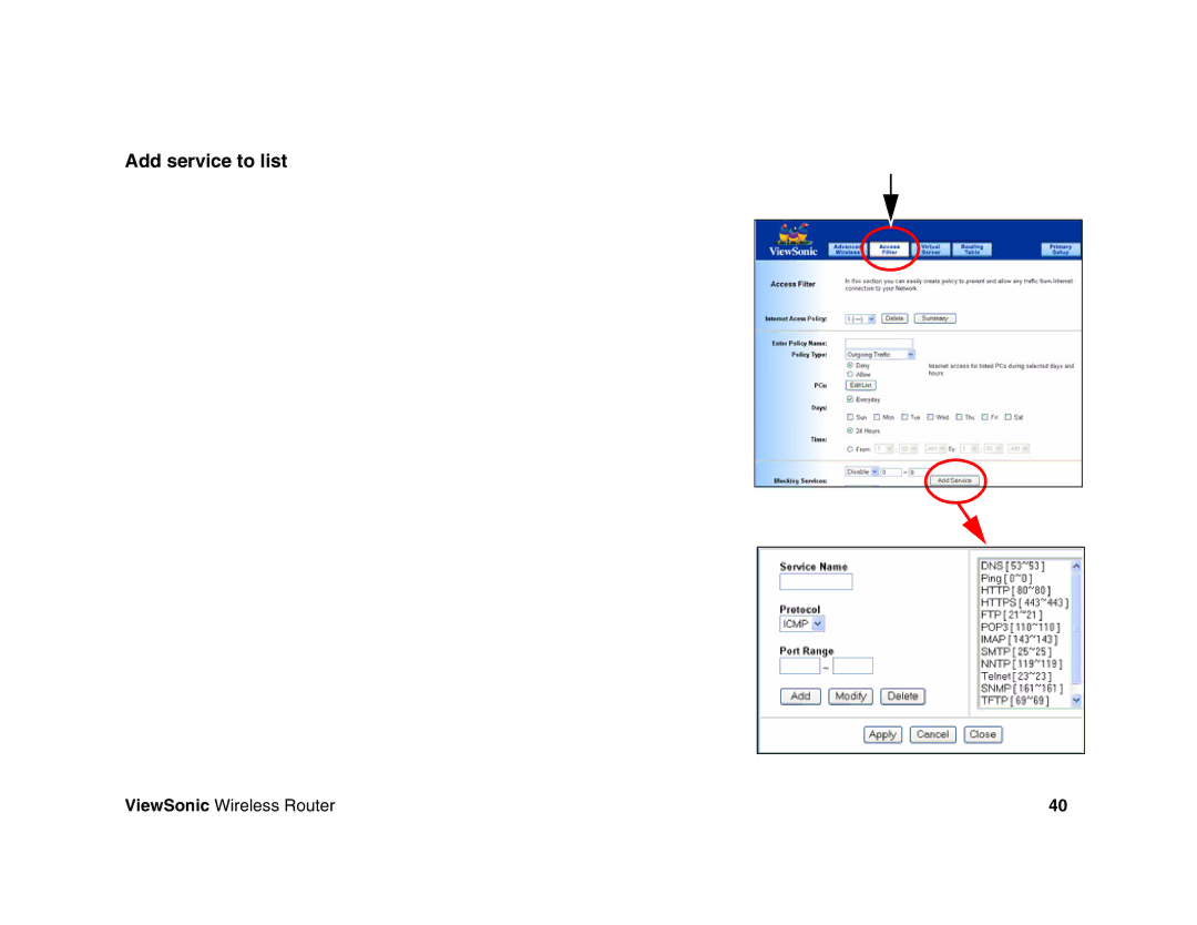 ViewSonic WR100 manual Add service to list 