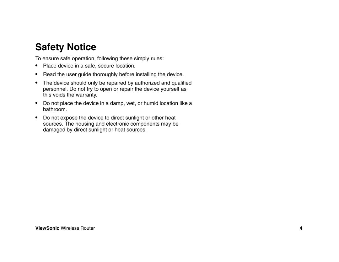 ViewSonic WR100 manual Safety Notice 