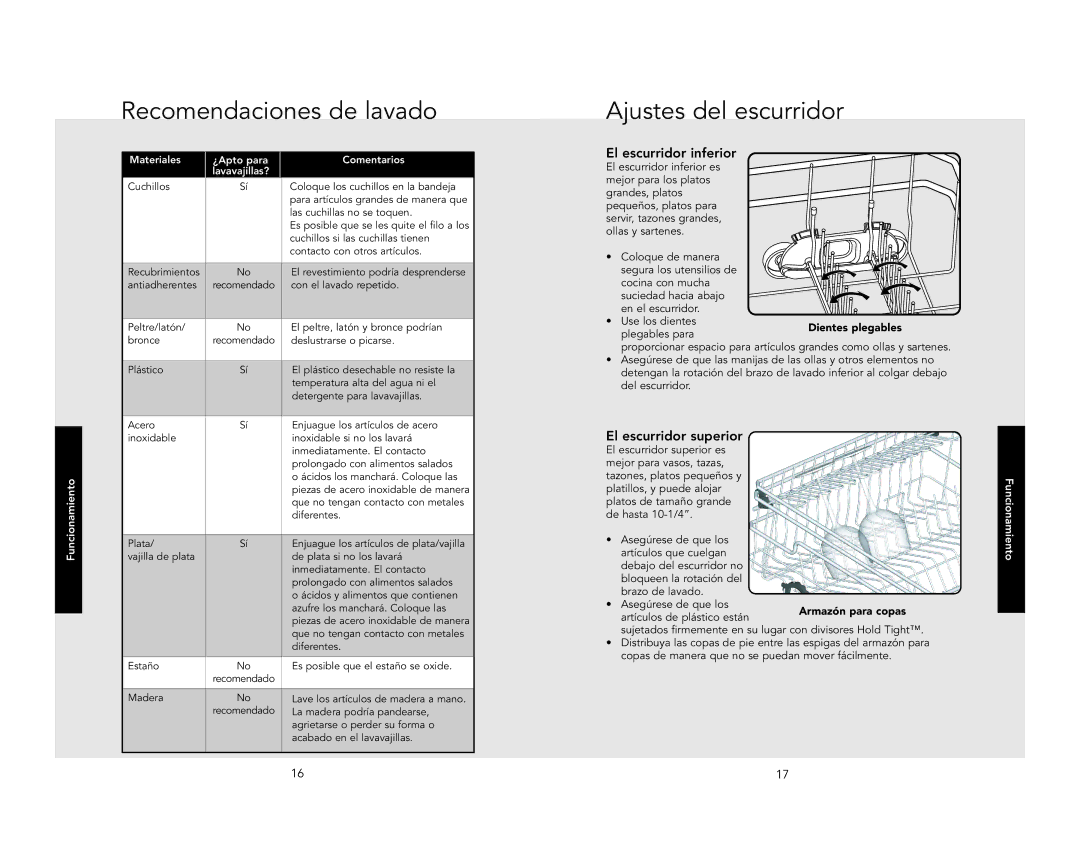 Viking 301 manual Ajustes del escurridor, El escurridor inferior 