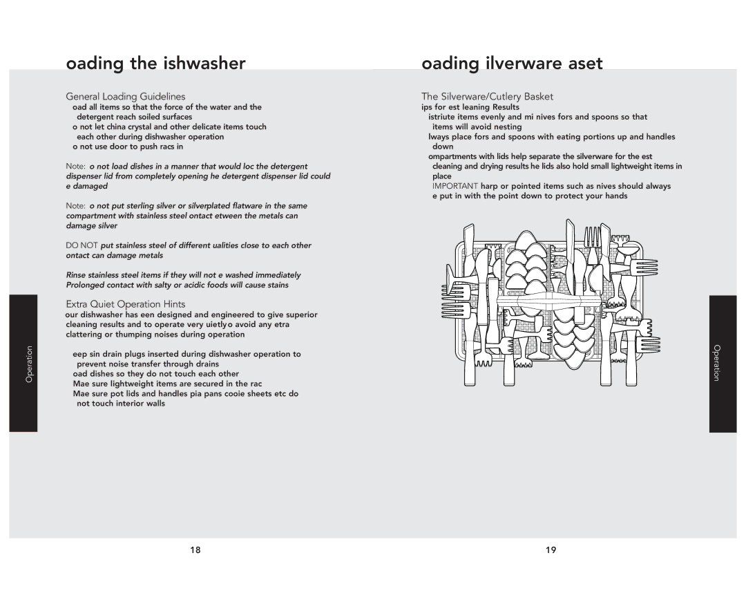 Viking 324 Loading the Dishwasher, Loading Silverware Basket, General Loading Guidelines, Extra Quiet Operation Hints 