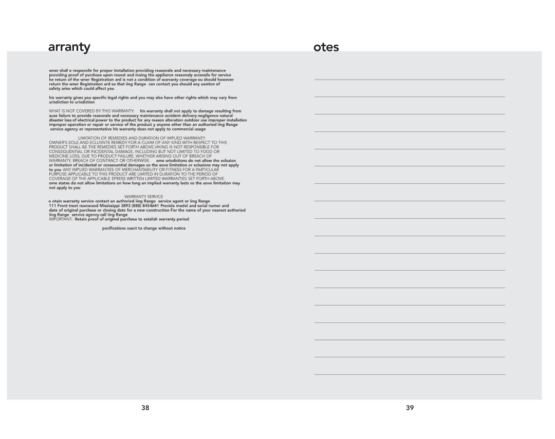 Viking 324 manual Limitation of Remedies and Duration of Implied Warranty 