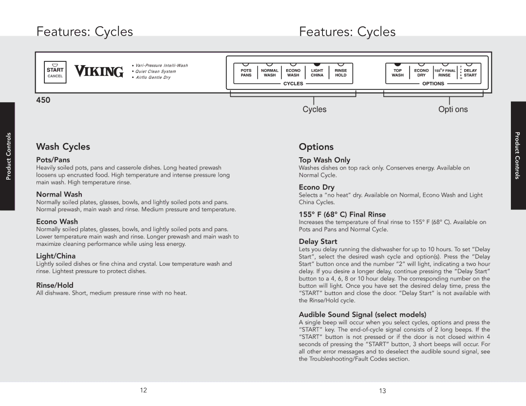 Viking 450 manual Features Cycles 