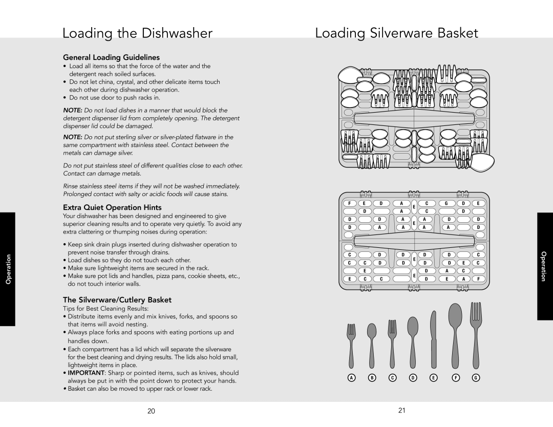 Viking 450 Loading the Dishwasher, Loading Silverware Basket, General Loading Guidelines, Extra Quiet Operation Hints 