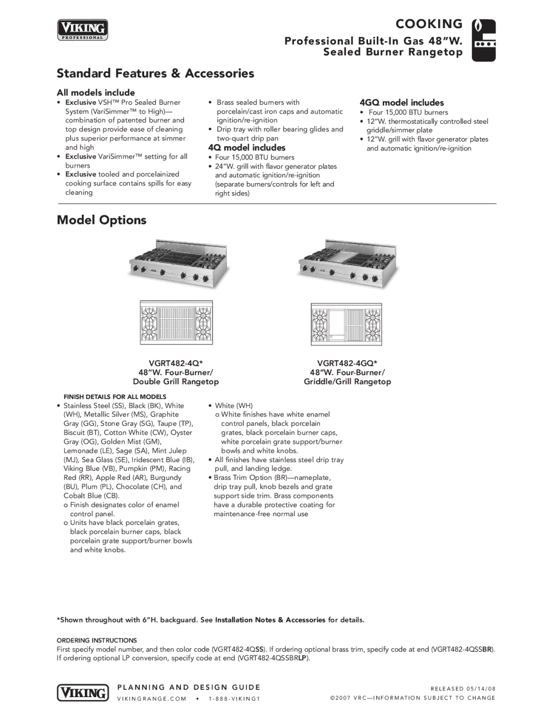 Viking 48 W manual 4Q model includes, 4GQ model includes 