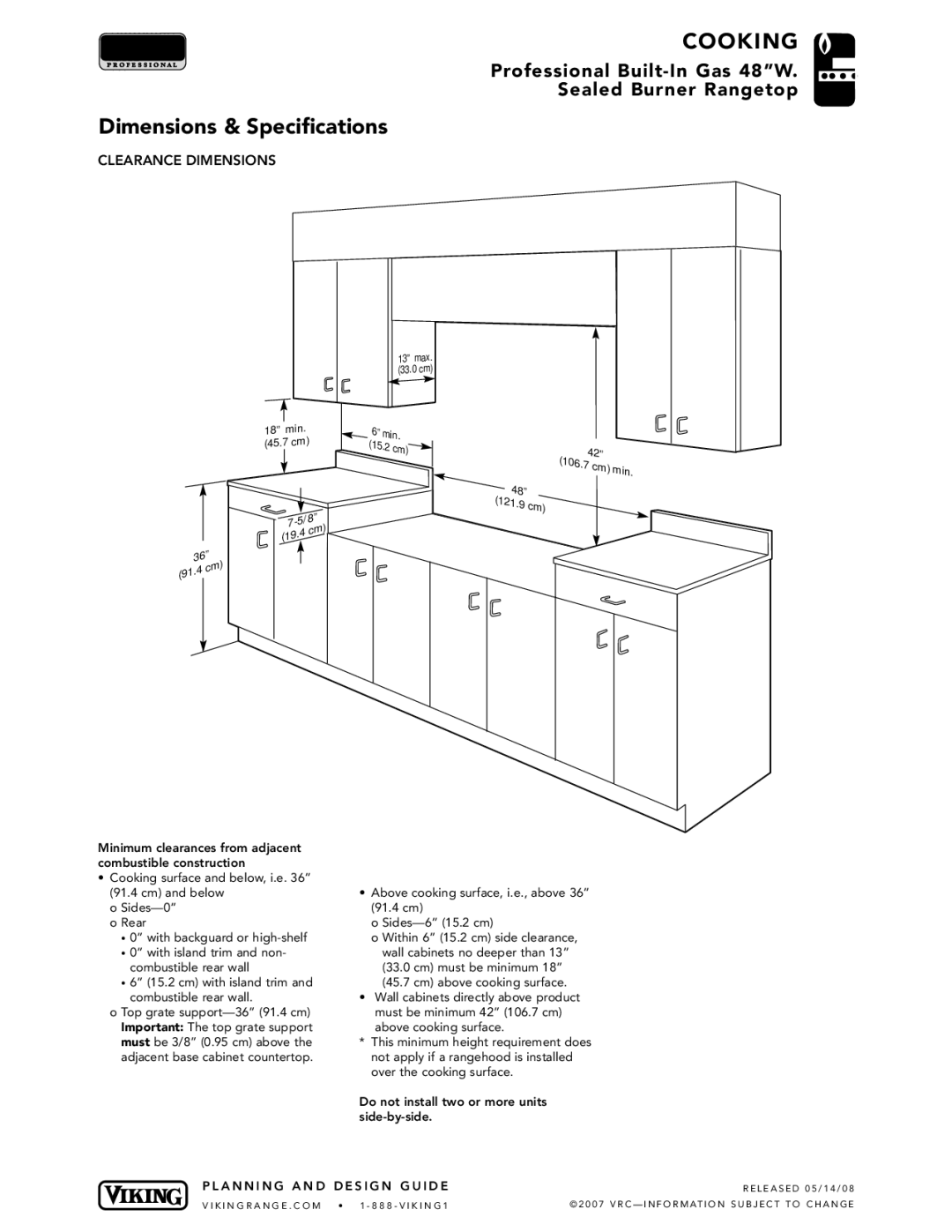 Viking 48 W manual Clearance Dimensions 