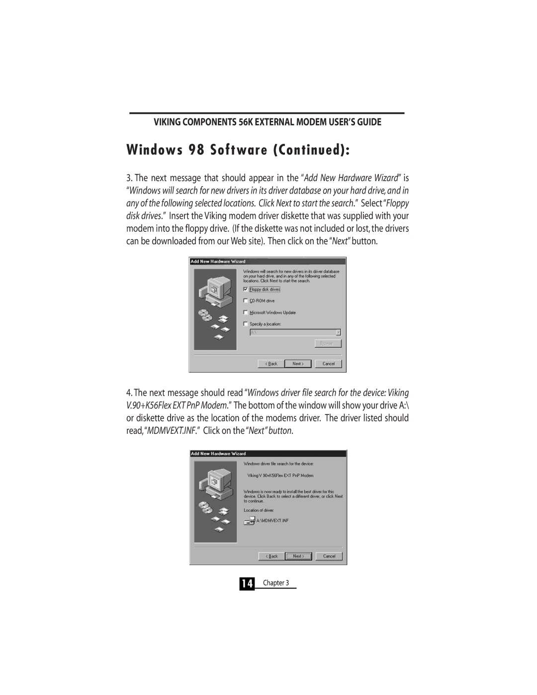 Viking 56K manual Windows 98 Software 