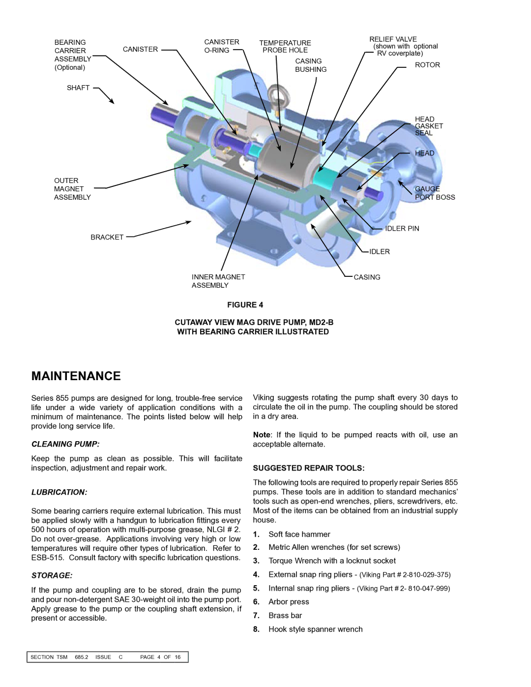 Viking 855 service manual Maintenance, Suggested Repair Tools 