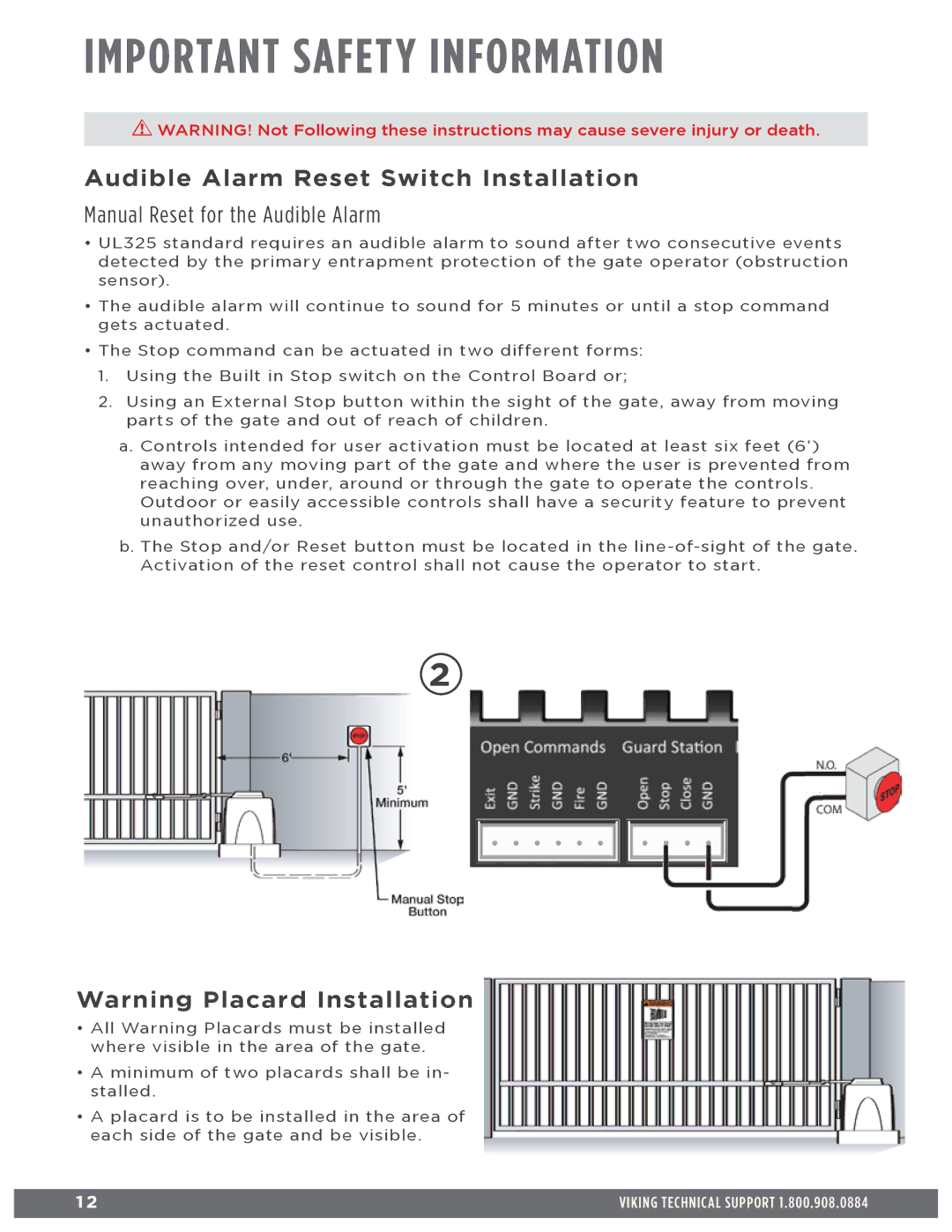 Viking Access Systems f1 gate manual Audible Alarm Reset Switch Installation, Manual Reset for the Audible Alarm 