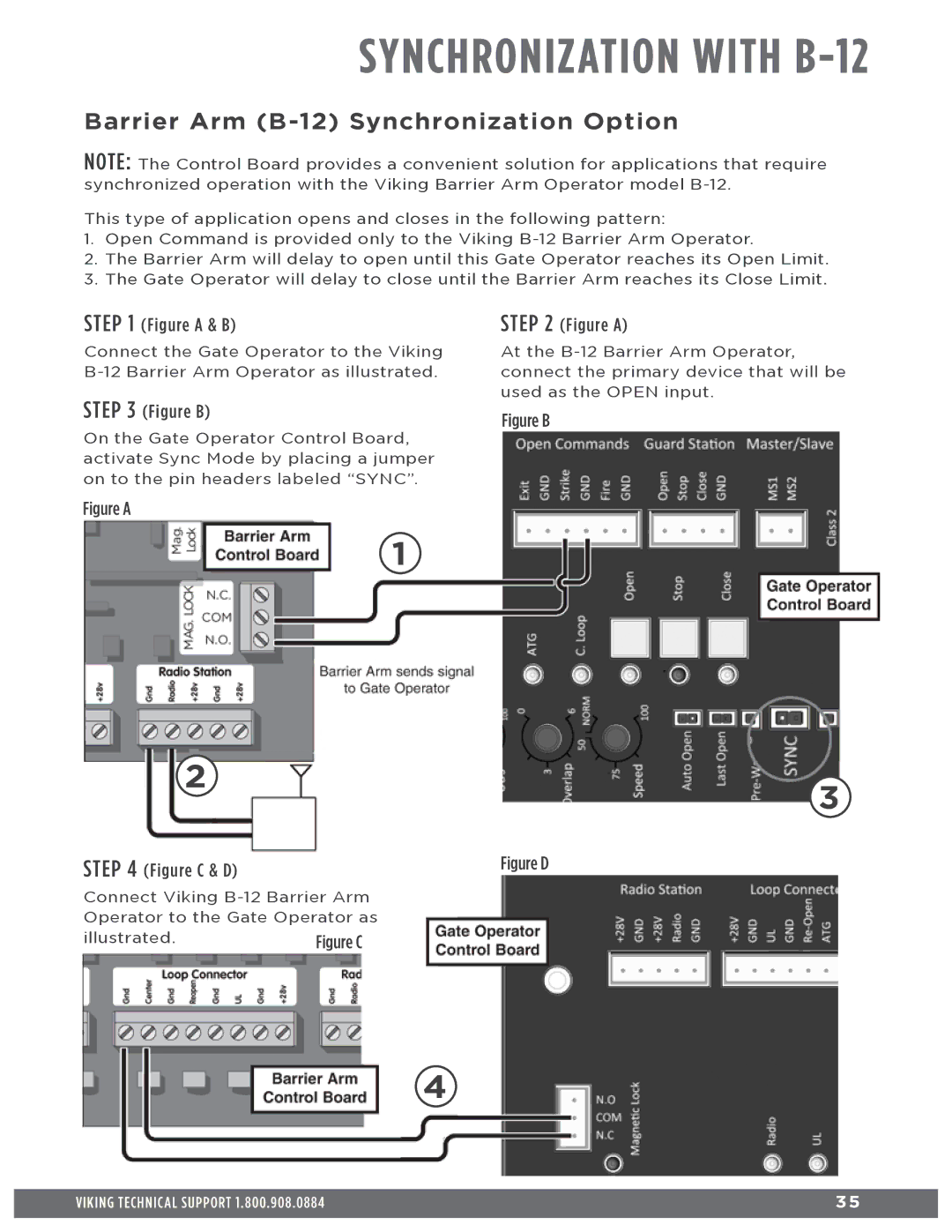 Viking Access Systems f1 gate manual Synchronization with B-12, Barrier Arm B-12 Synchronization Option 