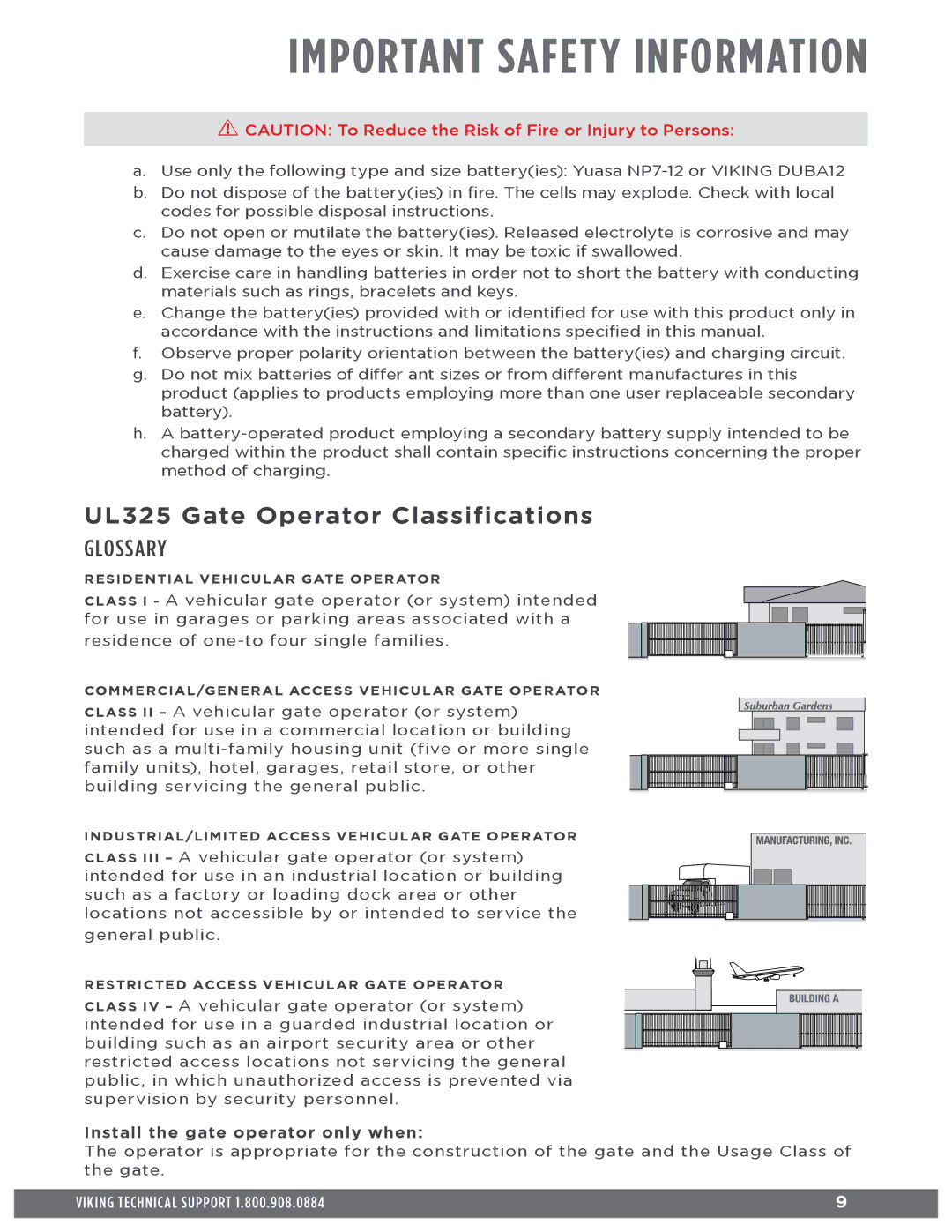 Viking Access Systems Q7 manual UL325 Gate Operator Classifications, Glossary 