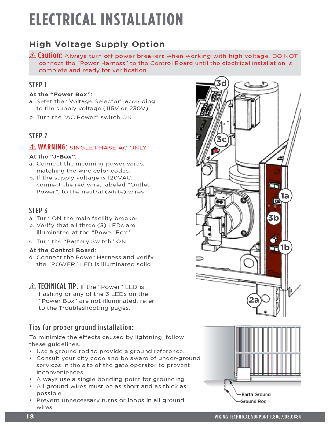 Viking Access Systems Q7 manual Electrical Installation, High Voltage Supply Option, Tips for proper ground installation 