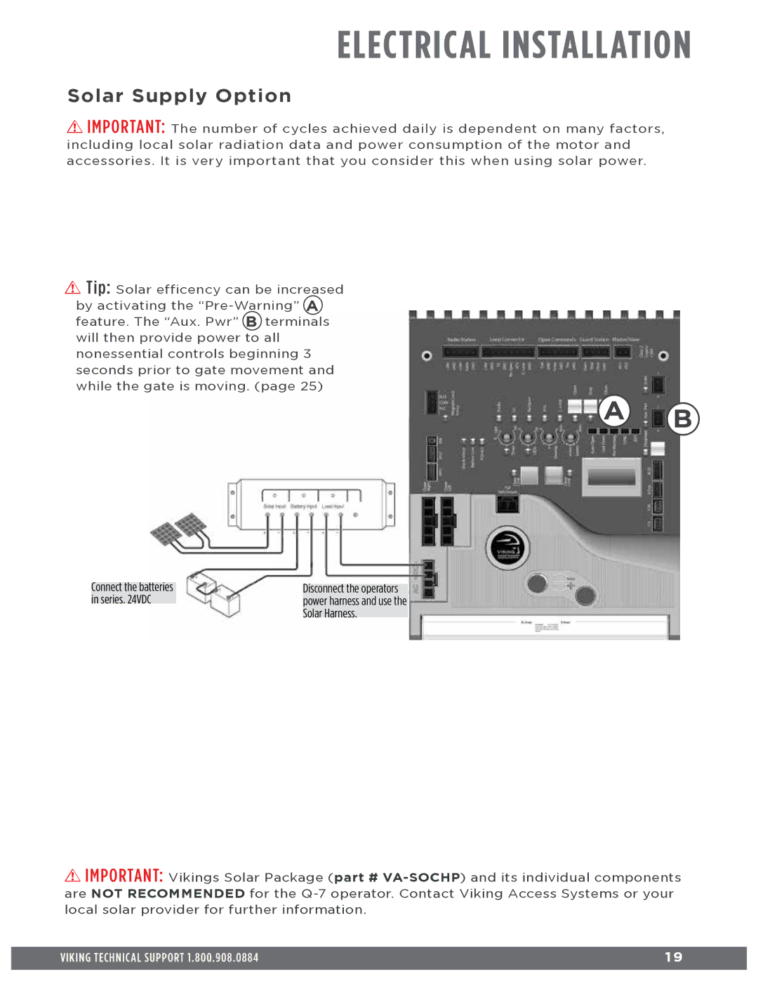 Viking Access Systems Q7 manual Electrical Installation, Solar Supply Option 