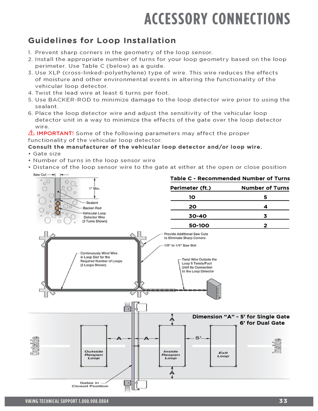 Viking Access Systems Q7 manual Accessory Connections, Guidelines for Loop Installation 