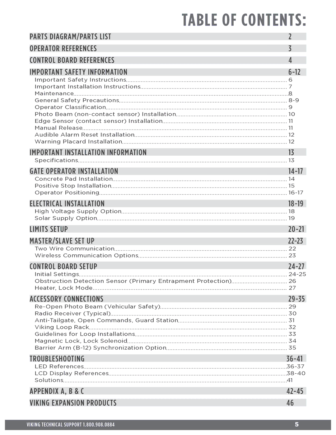 Viking Access Systems Q7 manual Table of Contents 