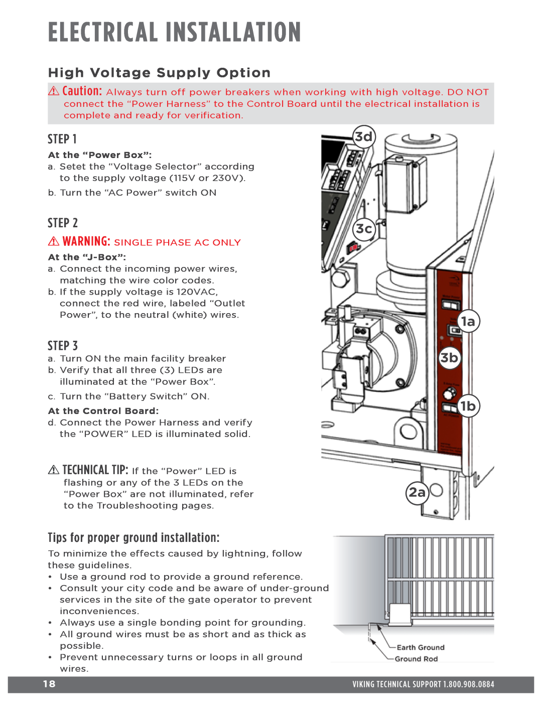 Viking Access Systems Q7 Electrical Installation, High Voltage Supply Option, Tips for proper ground installation, Step 