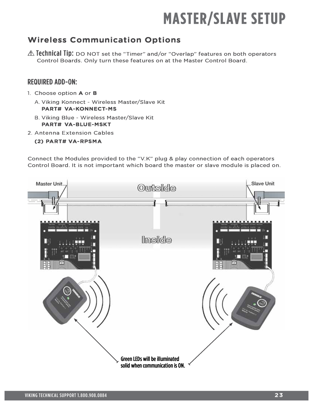 Viking Access Systems Q7 Wireless Communication Options, Required Add-On, Master/Slave Setup, Viking Technical Support 
