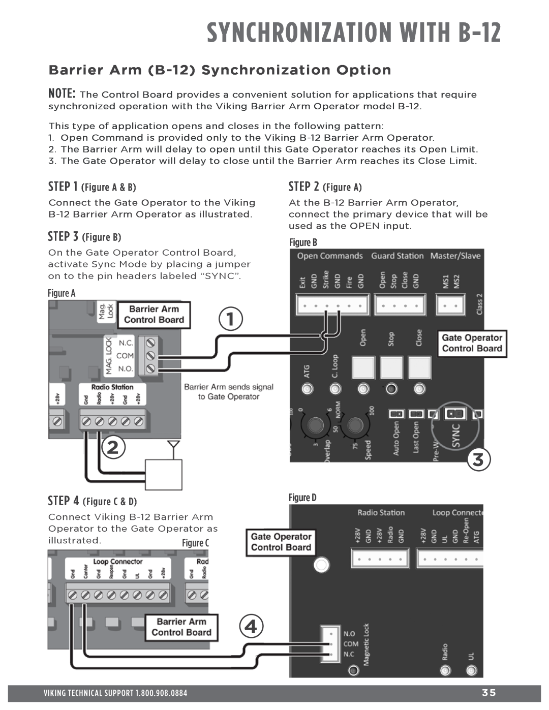 Viking Access Systems Q7 manual SYNCHRONIZATION WITH B-12, Barrier Arm B-12Synchronization Option, Figure A & B, Figure B 