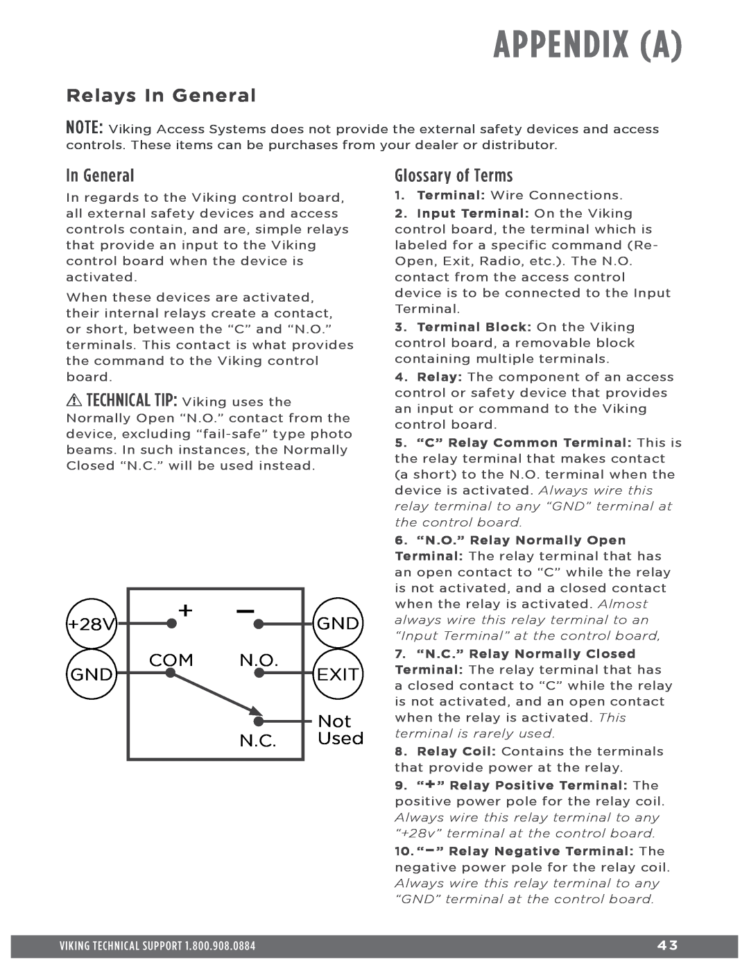 Viking Access Systems Q7 manual Appendix A, Relays In General, TECHNICAL TIP Viking uses the, Glossary of Terms 