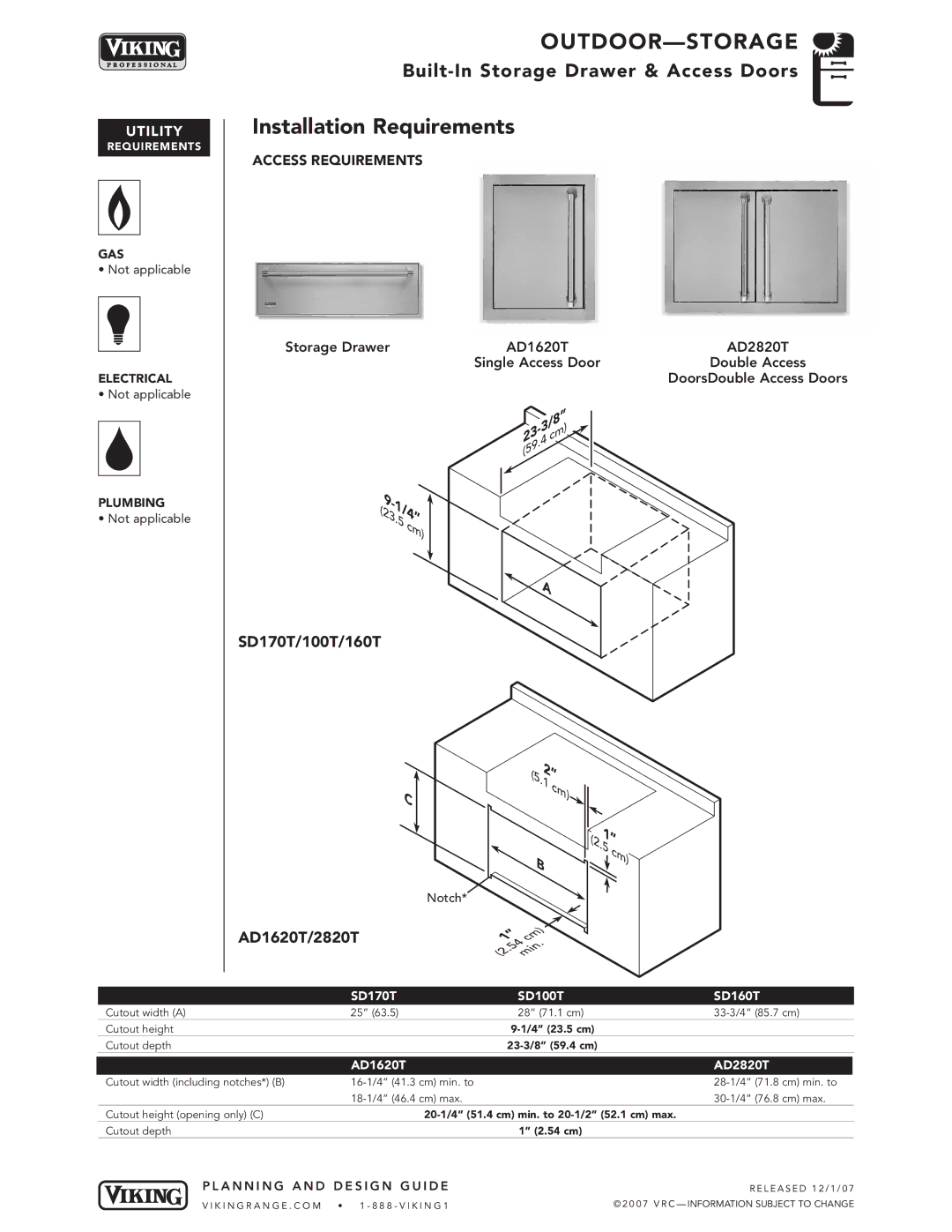 Viking AD1620T, AD2820T manual Installation Requirements, Access Requirements 