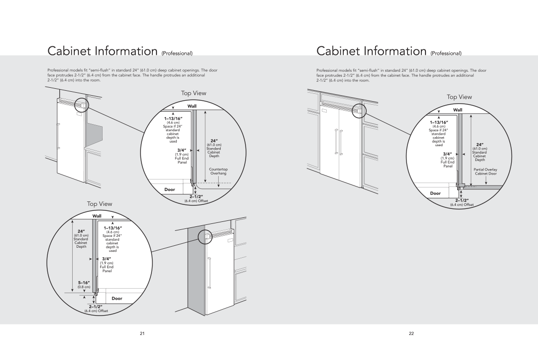 Viking AF/AR manual Cabinet Information Professional, Top View 