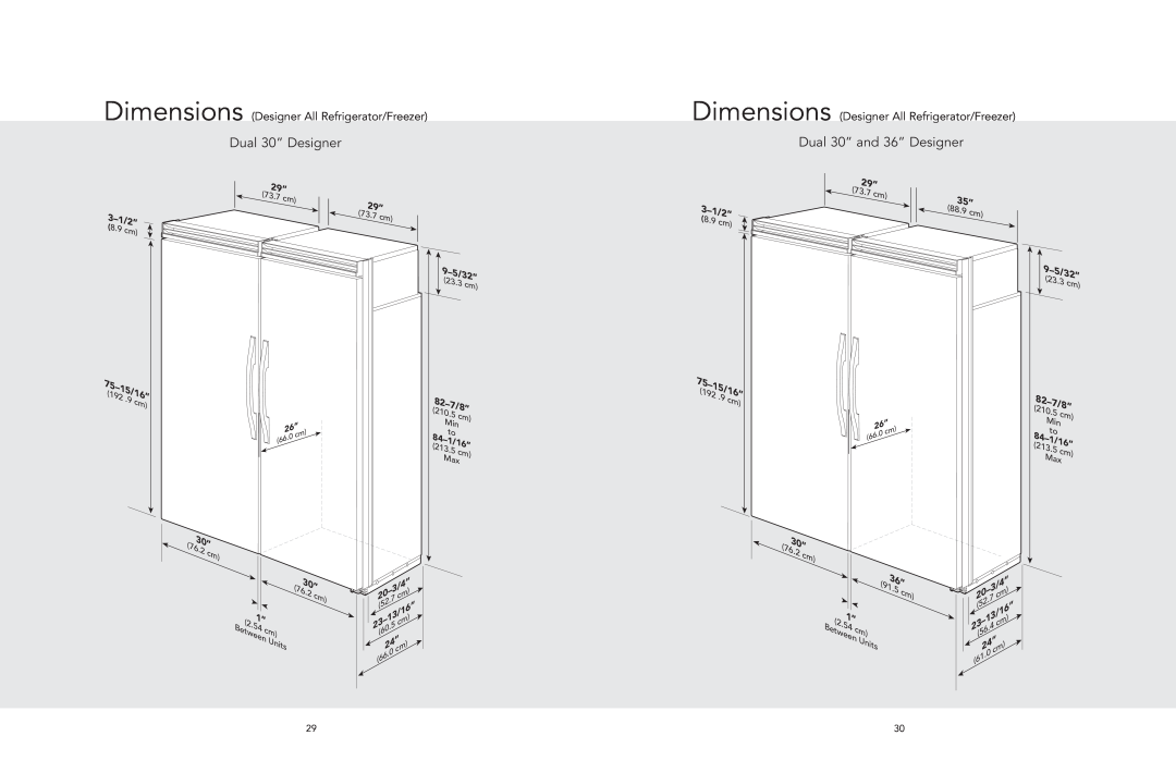 Viking AF/AR Dual 30” Designer, Dual 30” and 36” Designer, 3-1/2”, Dimensions Designer All Refrigerator/Freezer, 1/16 